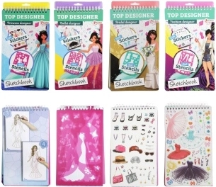 Carnet de croquis TOP DESIGNER pour petites stylistes avec pochoirs et autocollants