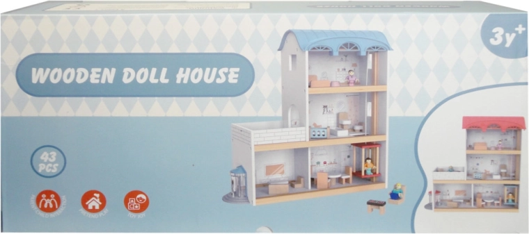 Maison de poupée en bois avec ascenseur et meubles