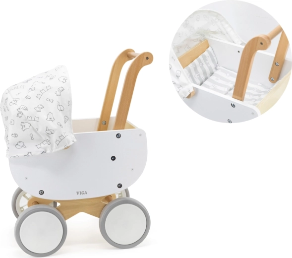 Poussette en bois pour poupées avec nacelle Viga