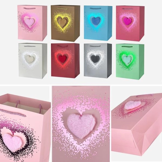 Sac cadeau en papier Toro motif cœur 3D 44 × 31 × 12 cm, assortiment de couleurs