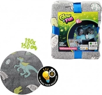 Couverture en peluche lumineuse avec dinosaures 130 × 150 cm, gris