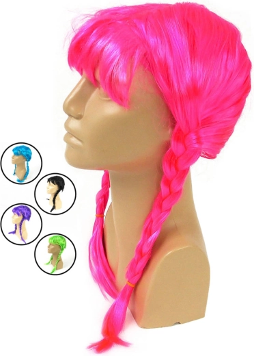 Perruque néon de carnaval avec tresses - 1 pièce