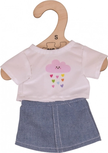 Bigjigs Toys t-shirt blanc avec jupe en jean pour poupée 28 cm