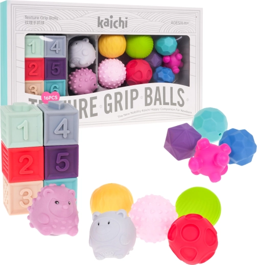 Set sensoriel en mousse pour enfants 6m+ – balles, cubes et animaux, 16 pcs