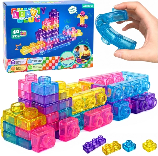 Briques de construction en caoutchouc élastiques transparentes – 40 pièces