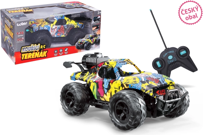 Voiture RC tout-terrain avec design graffiti et effet de fumée 24 cm