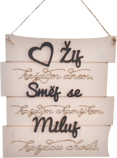 Pancarte décorative en bois « Vis, ris… » 18 × 20 cm