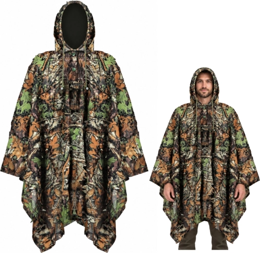 Poncho 3D de camouflage à capuche, motif forestier, 130 × 110 cm