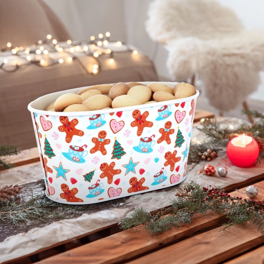 Panier métallique de Noël avec motif de pain d’épices