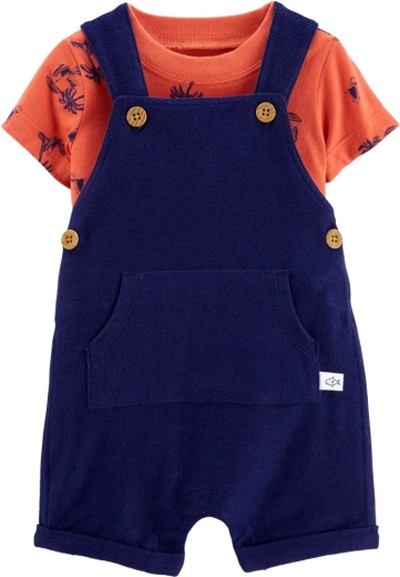 Ensemble 2 pièces Carter's pour petit garçon – t-shirt à manches courtes et short à bretelles bleu marine/orange
