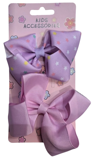 Ensemble Pink de barrettes avec nœuds rose et violet - 2 pièces