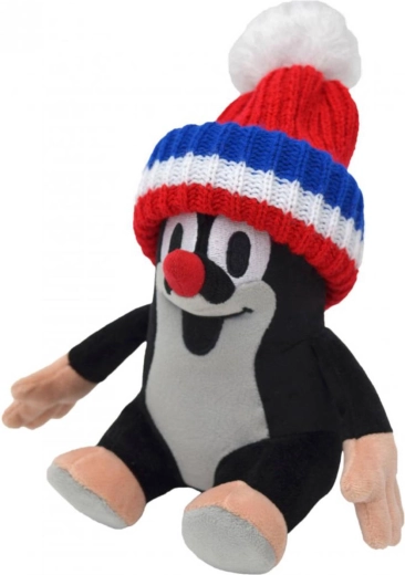 Moravská ústředna Krtek assis avec bonnet tricolore 20 cm - 1 pièce