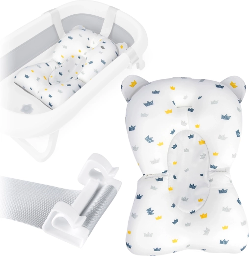 Petit coussin pour baignoire pour bébé RICOKIDS – insert ergonomique à séchage rapide, blanc‑bleu