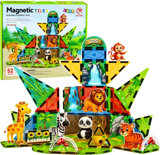 Cubes de construction magnétiques Zoo – animaux sauvages 52 pièces