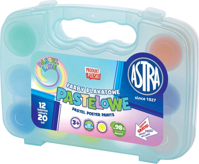 Gouaches ASTRA pastel 12×20 ml dans une mallette en plastique (bleue)