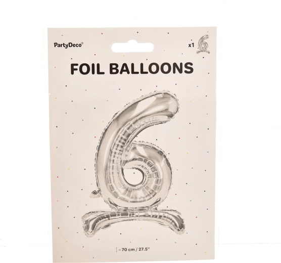 Ballon en aluminium sur pied chiffre 6 argenté 70 cm