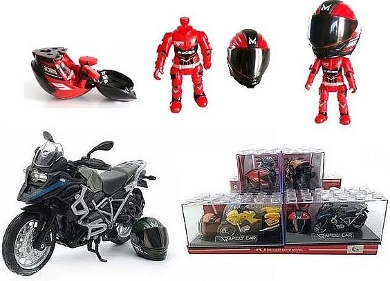 Moto avec casque et figurine de pilote (1:14)