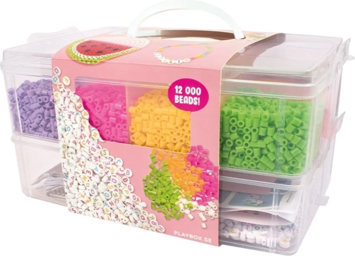 PLAYBOX perles à repasser dans une mallette en plastique avec plaques et modèles, 12 000 pièces