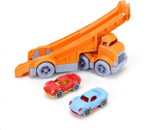green toys camion porte-voitures avec 2 voitures de course