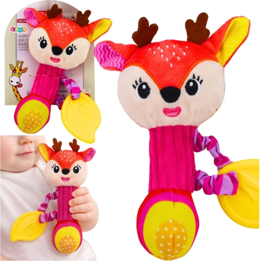 Hochets peluche renardeau avec anneau de dentition et sifflet pour bébés