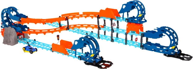 Piste de course interactive avec tunnel et voiture réversible, lumières et sons, 80 pièces