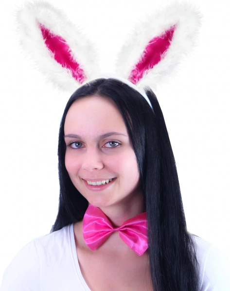 Oreilles de lapin avec nœud papillon rose et queue – set de carnaval