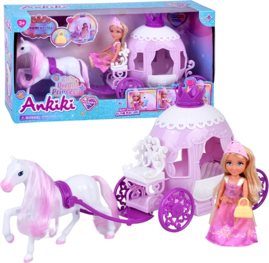 Ankiki mini poupée avec carrosse – petite princesse en robe rose