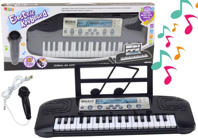 piano électrique pour enfants avec support et microphone – noir