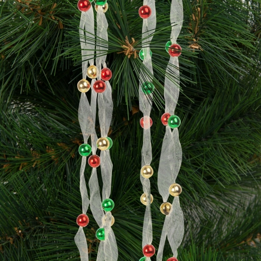 Guirlande de Noël en organza avec perles, 2,7 m, multicolore