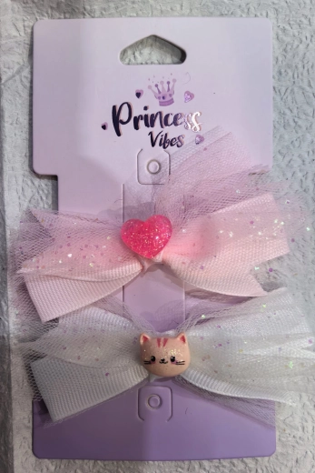 Barrettes à cheveux Pink avec nœud en tulle - 2 pcs
