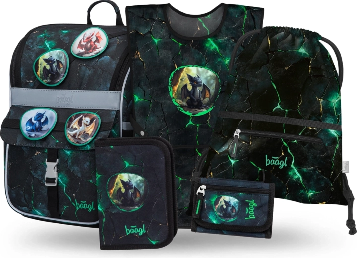 Baagl set scolaire Zippy Dragons – cartable, trousse, sac, tablier et porte-monnaie