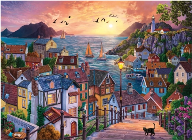 Puzzle Ville côtière au coucher du soleil 1000 pièces