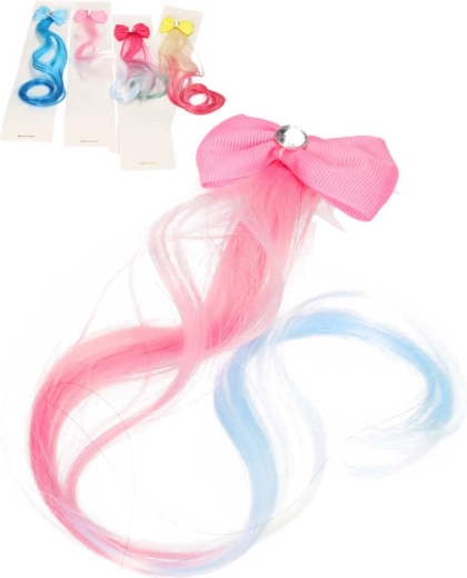 Postiche enfant avec mèche colorée et nœud 29 cm - 1 pièce