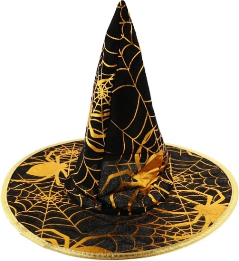 Chapeau de sorcier pour enfant avec toile d’araignée dorée, taille S