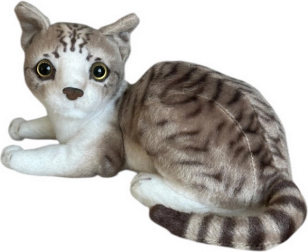 Chat en peluche couché blanc-gris 30 cm DUBI