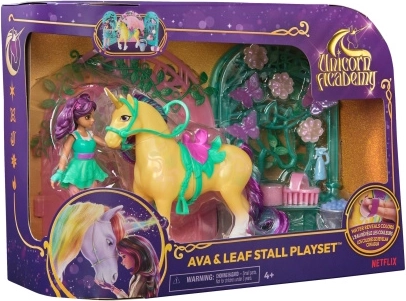 Ensemble de figurines Unicorn Academy Ava et la licorne Leaf avec portail et accessoires