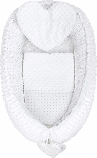 Nid douillet de luxe pour bébé New Baby Minky Cœur blanc avec coussin et couette