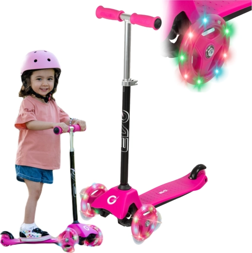 EVO Light Up Mini Cruiser trottinette à trois roues pour enfants, rose, avec roues lumineuses