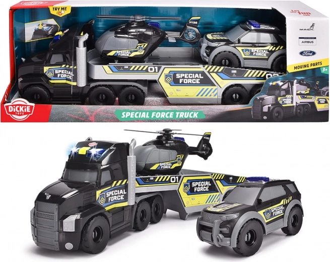 Dickie Toys SOS camion de remorquage avec plateau et véhicules de secours