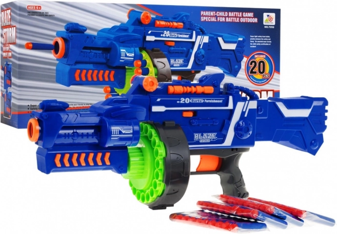 Blaster pour enfants semi-automatique BLAZE STORM 6+ avec barillet et 20 fléchettes en mousse