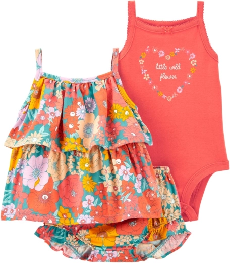 Ensemble fille Carter's : débardeur, body et short Orange Flowers (6 mois)