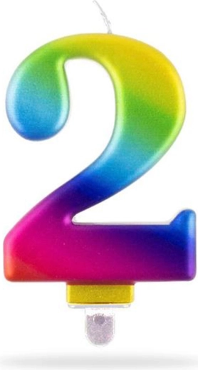 Bougie chiffre 2 à piquer arc-en-ciel 7,5 cm