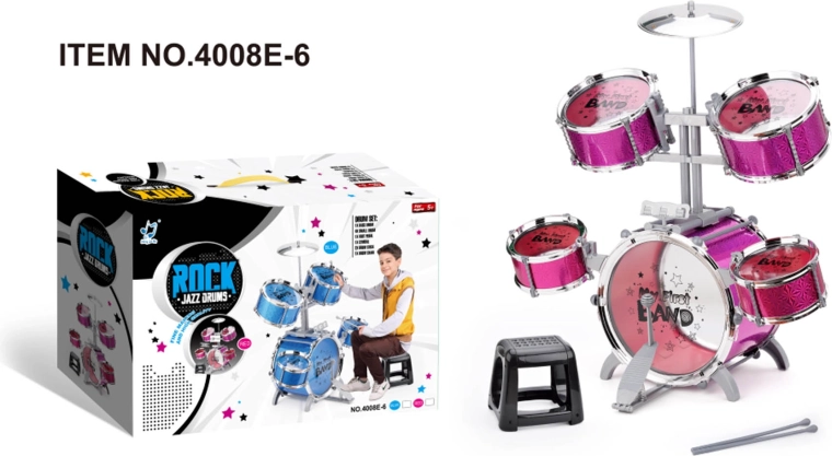 Grande batterie pour enfants Rock Band rose avec tabouret