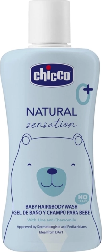 Chicco Natural Sensation gel douche 2-en-1 corps et cheveux à l’aloe vera et à la camomille 200 ml