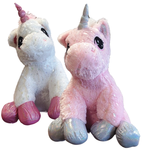 Licorne en peluche assise 30 cm – 2 couleurs