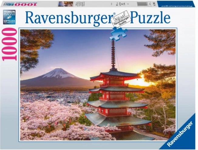 Puzzle Ravensburger vue sur le mont Fuji et les cerisiers en fleurs 1000 pièces