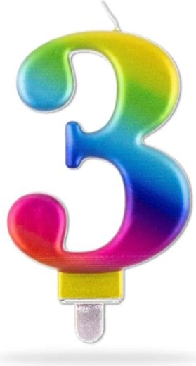 Bougie d’anniversaire chiffre 3, arc-en-ciel, 7,5 cm