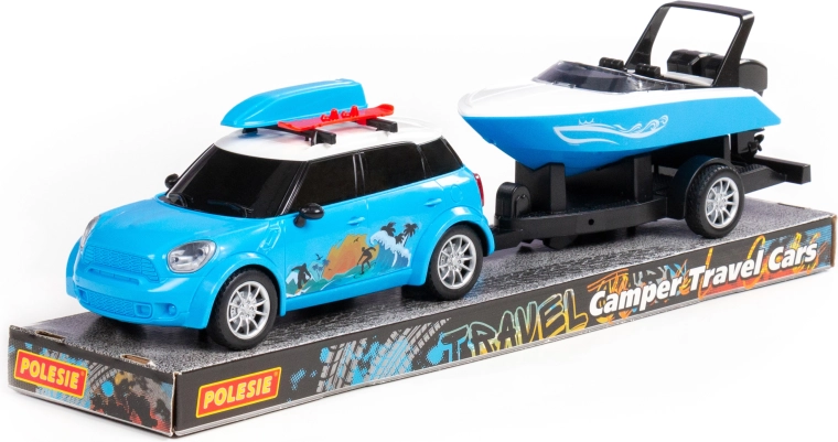 Voiture de loisirs avec remorque et bateau