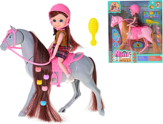 Poupée cavalière avec cheval et accessoires