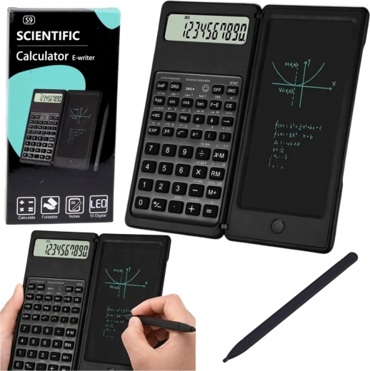 Calculatrice scientifique avec ardoise LCD pour écrire et stylet, écran 10 chiffres